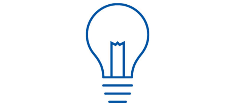A white light bulb symbol on a blue background