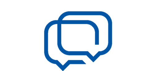 A blue symbol comprising two speech bubbles 