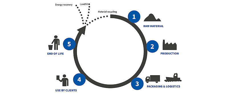 A diagram showing the five stages of a product life cycle